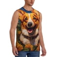 thumbnail image 1 of Lsque Artistic Sunflower Corgi Print Men's Cotton Blend Sleeveless Muscle Shirts (S-3XL)- Moisture Wicking, Odor Protection, UPF 30+,X-Large, 1 of 8