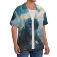 thumbnail image 1 of Lsque Astronaut Contemplating Planet print Men's Cuban Collar Short Sleeve Shirt Summer Beachwear Casual Button Down Fashionable Vacation Leisure Shirt-Medium, 1 of 7