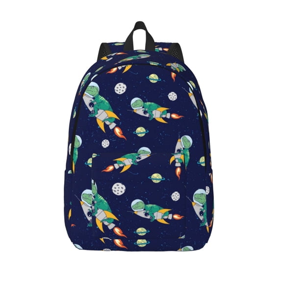 Lsque Astronaut Dinosaur Pattern Canvas Daypack, Durable Backpack, High-quality Versatile Backpack,Vintage Compact Backpack-Medium