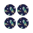 thumbnail image 1 of Lsque Astronaut Dinosaur and Space Pattern 4" Drink Coasters Set of 4, PVC Leather Absorbent Coasters, Table Coaster Set Decorative Coffee Cup Coasters Housewarming Gift -Round Shape, 1 of 6