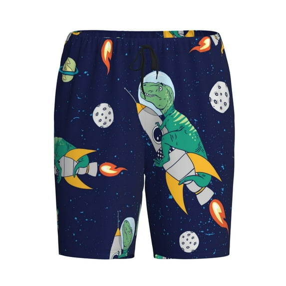 Lsque Astronaut Dinosaur and Space Mens Sleep Pajama Shorts,Short Pajama Pants, Cotton Ultra-Soft Knit-3X-Large