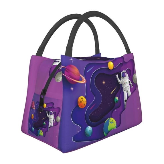 Lsque Astronaut Pattern Portable Insulation Lunch Bag, Insulated Food Delivery Bag, Meal Grocery Tote Insulation Bag Large Capacity Reusable Warming Bag