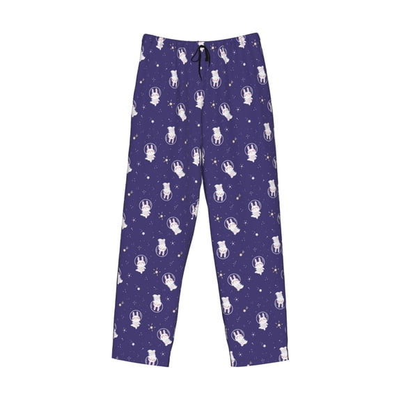 Lsque Astronaut Rabbit Print Men's Pajama Pants, Lounge Pant - Comfortable Home Wear,Elastic Waistband, Stylish Design-Large