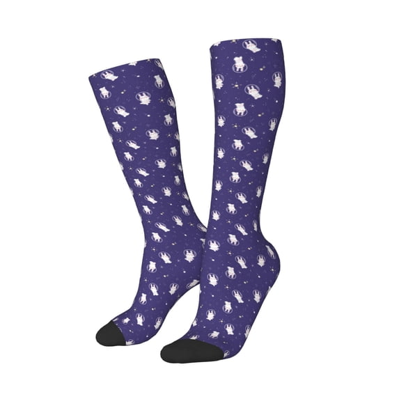 Lsque Astronaut Rabbit Printed Crew Socks Men's Women's LightWeight Thin Casual Calf Socks ,Knee High Socks,Cotton Socks