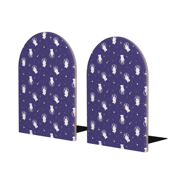 Lsque Astronaut Rabbit Printed Wood Bookends,Non-Skid Bookend for Shelves,Heavy Duty Support Bookends,Non-Slip Foam Pads for Office, Home, and Library,1 Pair