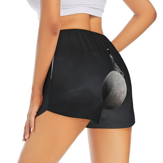 Lsque Astronaut Sitting On Mercury Planet Printed Women's Running Shorts with Liner Pockets,Elastic Quick Dry Workout Athletic Gym Yoga Shorts,Womens High Waist Shorts-