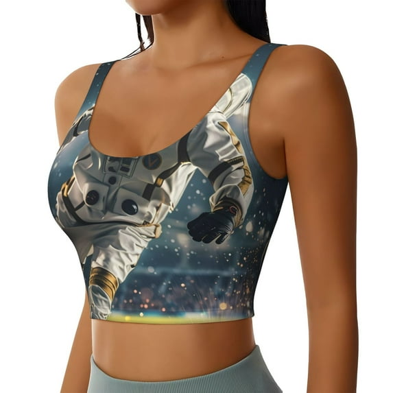 Lsque Astronaut Soccer Field Printed Women'S Sports Bra, Compression, Moisture Wicking, High-Impact Sports Bra For Women,Supportive sports bra-XX-Large