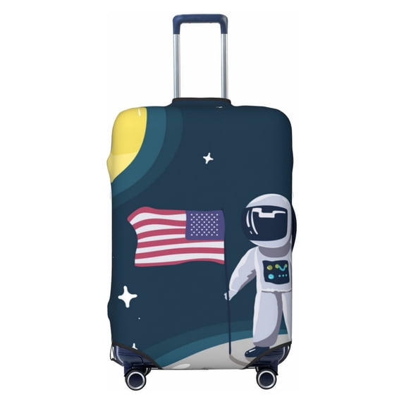 Lsque Astronaut With USA Flag Printed Luggage Cover, Travel Luggage Protector,Scratch and Dirt Resistant, Fits 18-32 Inch Luggage - Small