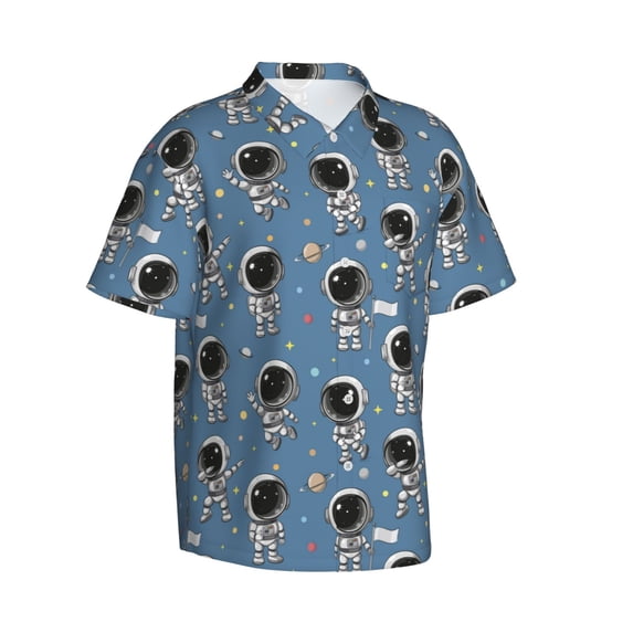 Lsque Astronaut pattern Hawaiian Shirt for Men, Unisex Summer Beach Casual Short Sleeve Button Down Shirts-3X-Large