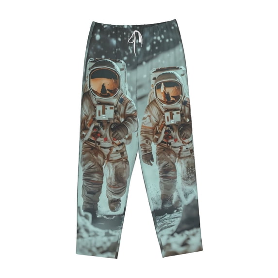 Lsque Astronauts On Lunar Mission Print Women's Pajama Pants, Lounge Pant - Comfortable Home Wear,Elastic Waistband, Stylish Design-Medium
