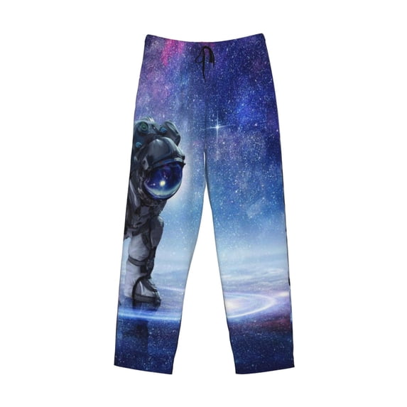 Lsque Astronauts Start Running Print Men's Pajama Pants, Lounge Pant - Comfortable Home Wear,Elastic Waistband, Stylish Design-Large