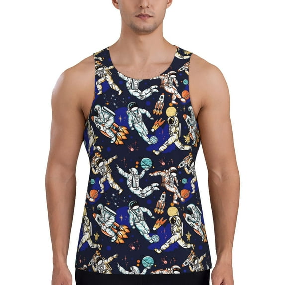 Lsque Astronauts in sport Pattern Mens Tank Tops Muscle Athletic Quick Dry Sleeveless Workout Fitness T Shirts Beach Tank Top, Loose-fit Sleeveless Shirt for Men-XX-Large