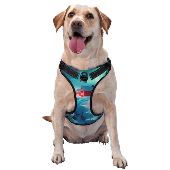 Lsque Aurora Borealis Village Dog Harness, No-Pull Pet Harness with 2 Leash Clips, Adjustable Soft Padded Dog Vest with Easy Control Handle for Large Dogs-X-Large