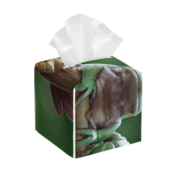 Lsque Australian White Tree Frog Sitting on Branch Printed Tissue Box Cover Holder, Facial Paper Organizer Dispenser,Square with Bottom Belt, PVC Leather Decorative Organizer