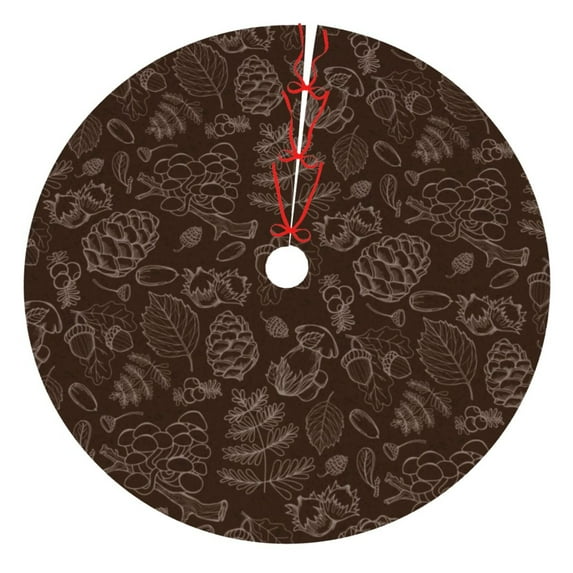 Lsque Autumn Brown Plants Print Christmas Tree Skirt, Tree Skirt with Ties or Velcro, Perfect for Holiday Decorations, Halloween, and New Year-30"