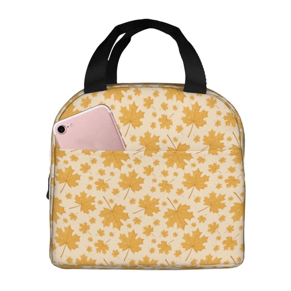 Lsque Autumn Fall Yellow Leaves Pattern Lunch Bag Women/Men Insulated Lunch Box,Small Leakproof Cooler Food Lunch Containers Reusable High Capacity Lunch Tote Bags