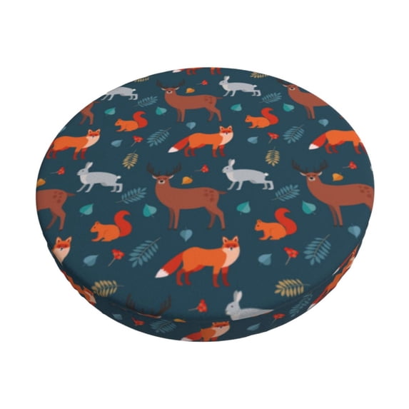 Lsque Autumn Forest Animals Cute Pattern Round Bar chair cushion covers Velvet Fabric Premium Comfort Protects from Scratches and Stains for 14-17 Inch Chair-13 inch