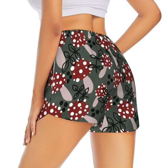 Lsque Autumn Forest Mushrooms Printed Women's Running Shorts with Liner Pockets,Elastic Quick Dry Workout Athletic Gym Yoga Shorts,Womens High Waist Shorts-Large
