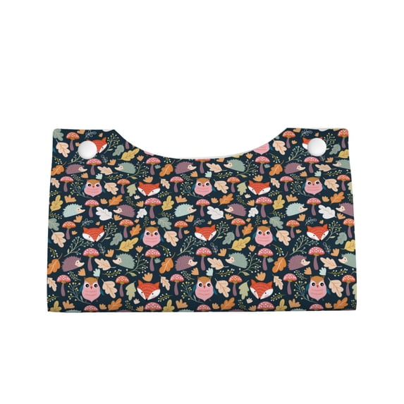 Lsque Autumn Fox Owl Printed Long Tissue Box Cover Holder, Facial Paper Organizer Dispenser,Triangle with Bottom Belt, PVC Leather Decorative Organizer
