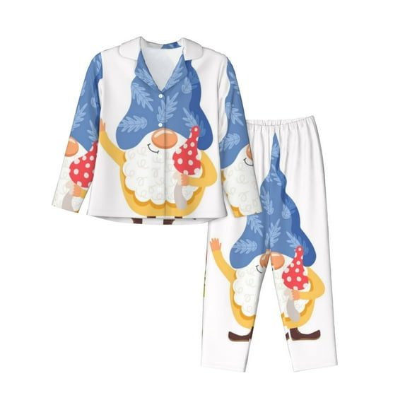 Lsque Autumn Funny Gnomes Pattern Long Sleeve Pajama Set for Women - Soft 2-Piece Sleepwear and Loungewear Set with Pockets, Comfy Nightwear-Large