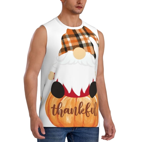 Lsque Autumn Gnomes-1 Print Men's Cotton Blend Sleeveless Muscle Shirts (S-3XL)- Moisture Wicking, Odor Protection, UPF 30+,Small
