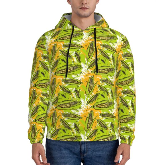 Lsque Autumn Harvest Cartoon Corn Pattern Casual Men's Hoodie,Hooded Sweatshirt with Kangaroo Pocket,Pullover Hoodie-Small