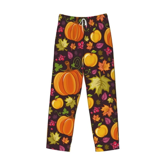 Lsque Autumn Harvest Pumpkin Joy Print Men's Pajama Pants, Lounge Pant - Comfortable Home Wear,Elastic Waistband, Stylish Design-Medium