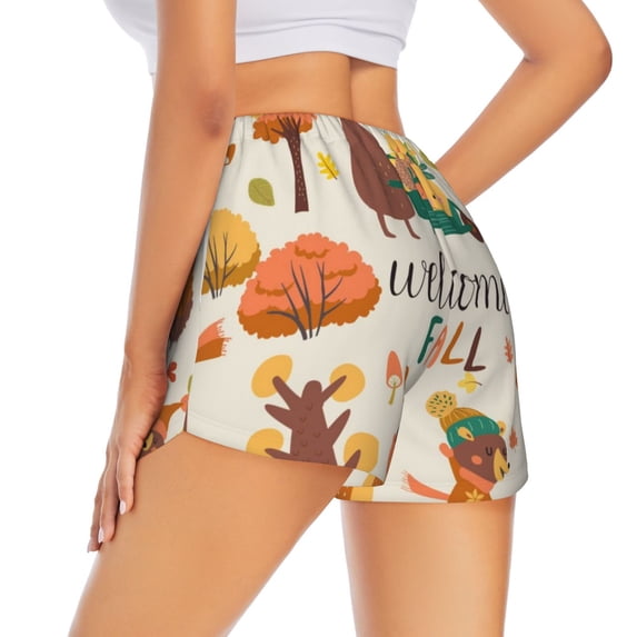 Lsque Autumn In The Forest Printed Women's Running Shorts with Liner Pockets,Elastic Quick Dry Workout Athletic Gym Yoga Shorts,Womens High Waist Shorts-Large