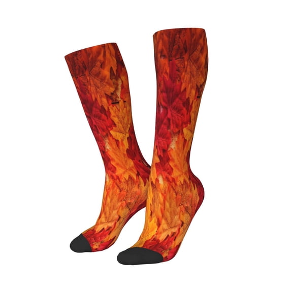 Lsque Autumn Leaf Printed Crew Socks Men's Women's LightWeight Thin Casual Calf Socks ,Knee High Socks,Cotton Socks