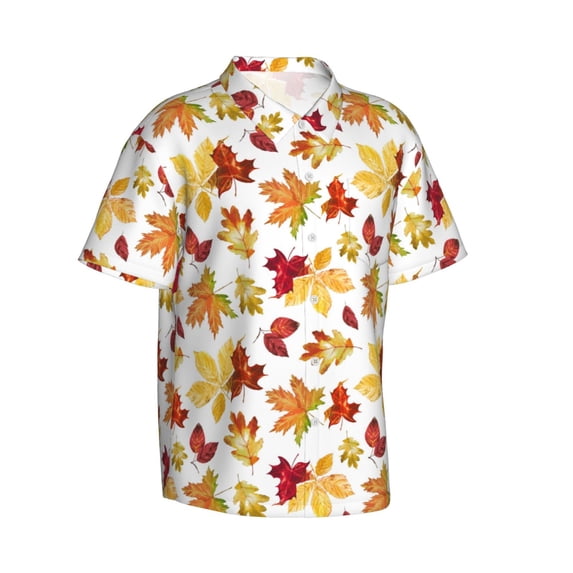 Lsque Autumn Leaves 1 pattern Hawaiian Shirt for Men, Unisex Summer Beach Casual Short Sleeve Button Down Shirts-Medium