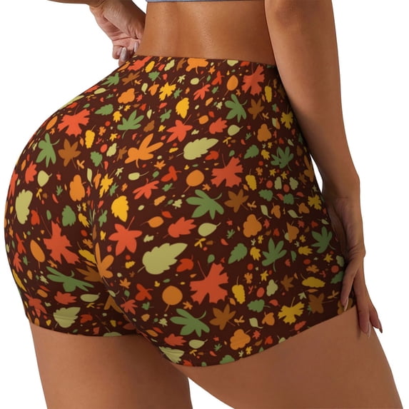 Lsque Autumn Leaves Pattern High Waisted Biker Shorts for Women-Tummy Control Fitness Athletic Workout Running Yoga Gym Shorts,Moisture-Wicking-Medium