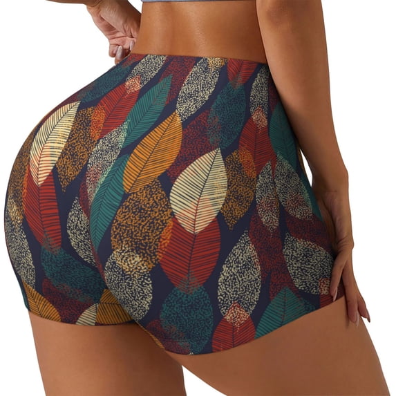 Lsque Autumn Leaves Pattern High Waisted Biker Shorts for Women-Tummy Control Fitness Athletic Workout Running Yoga Gym Shorts,Moisture-Wicking-X-Large