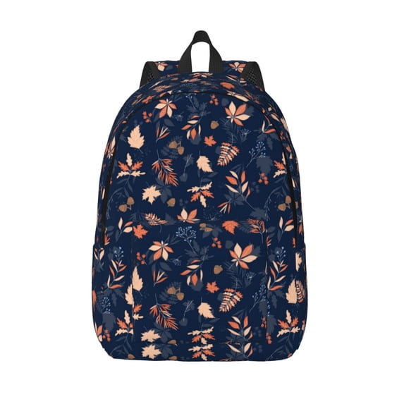 Lsque Autumn Leaves With Blue Pattern Canvas Daypack, Durable Backpack, High-quality Versatile Backpack,Vintage Compact Backpack-Medium
