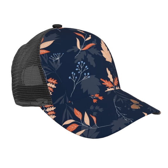 Lsque Autumn Leaves With Blue Printed Trucker Hat - Baseball Cap for Men Women - Breathable Mesh Side, Adjustable Fit - for Casual Wear