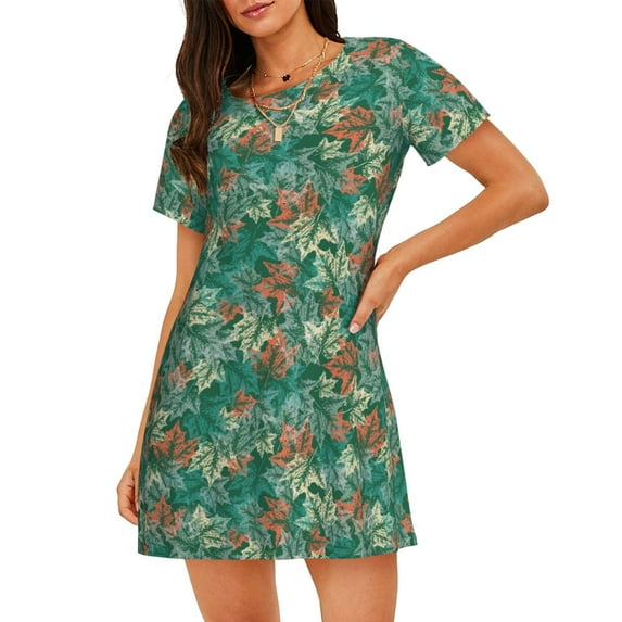 Lsque Autumn Maple Leaves 1 Pattern Nightgowns for Women Sleep Shirts Short Sleeve Nightshirt Pullover Nightdress Soft Sleepwear Relaxed Fit Nightdress