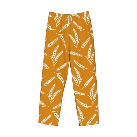 Lsque Autumn Orange Wheat Print Men's Pajama Pants, Lounge Pant - Comfortable Home Wear,Elastic Waistband, Stylish Design-XX-Large