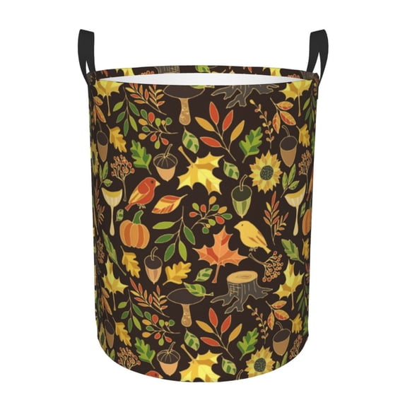 Lsque Autumn Plants Maple Tree Vintage Pattern Laundry Hamper Basket, Tall Woven Rope Hamper Basket for Clothes, Lightweight Storage Basket, Collapsible Waterproof-Medium
