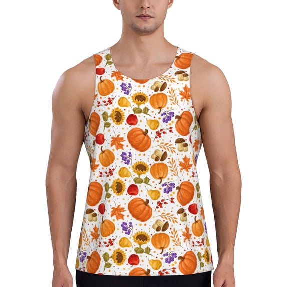 Lsque Autumn Plants Pattern Mens Tank Tops Muscle Athletic Quick Dry Sleeveless Workout Fitness T Shirts Beach Tank Top, Loose-fit Sleeveless Shirt for Men-Large