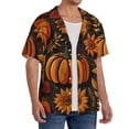 thumbnail image 1 of Lsque Autumn Pumpkin Leaves print Men's Cuban Collar Short Sleeve Shirt Summer Beachwear Casual Button Down Fashionable Vacation Leisure Shirt-Medium, 1 of 7