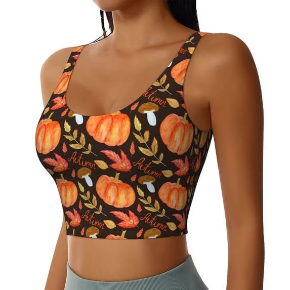 Lsque Autumn Pumpkin Printed Women'S Sports Bra, Compression, Moisture Wicking, High-Impact Sports Bra For Women,Supportive sports bra-Medium