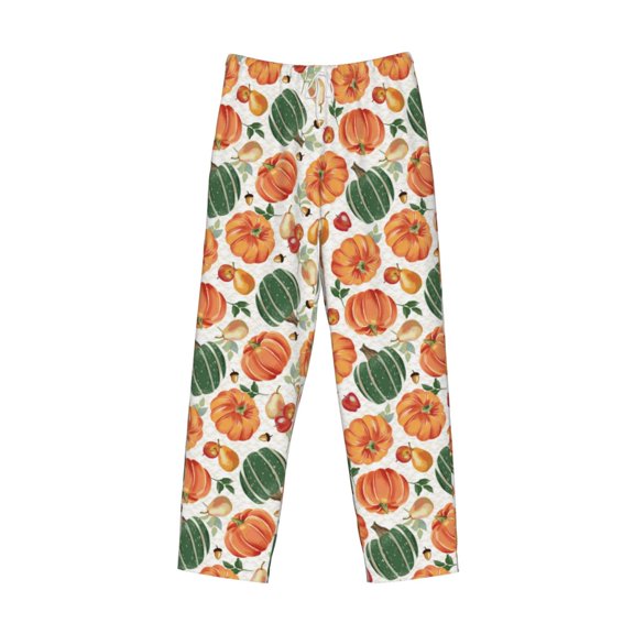 Lsque Autumn Pumpkins Print Men's Pajama Pants, Lounge Pant - Comfortable Home Wear,Elastic Waistband, Stylish Design-Small