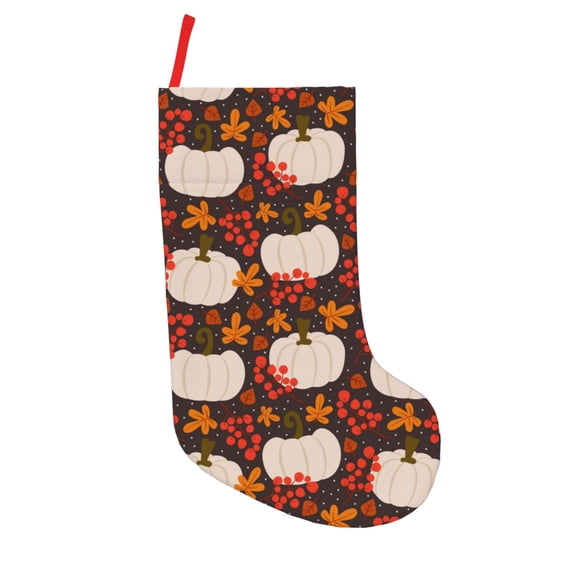 Lsque Autumn White Pumpkin Pattern 18 Inch Christmas Stockings, Festive Holiday Stocking for Christmas Decorations Holiday Decor