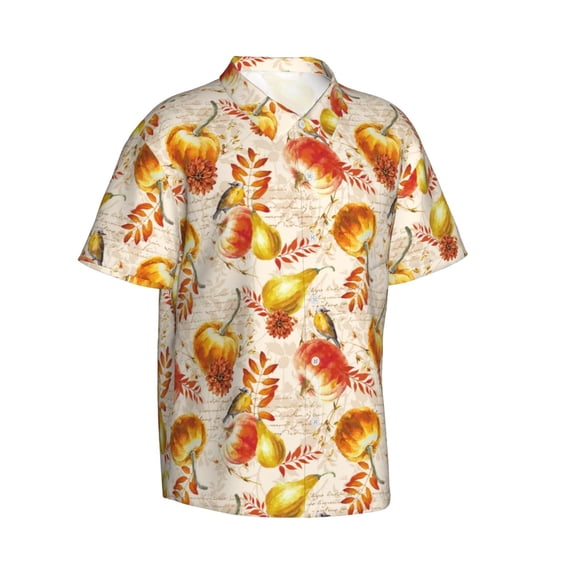 Lsque Autumn With Birds pattern Hawaiian Shirt for Men, Unisex Summer Beach Casual Short Sleeve Button Down Shirts-Medium