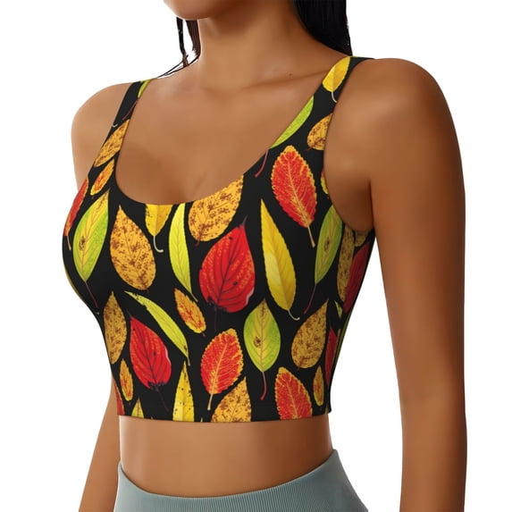 Lsque Autumn With Leaves Printed Women'S Sports Bra, Compression, Moisture Wicking, High-Impact Sports Bra For Women,Supportive sports bra-Small