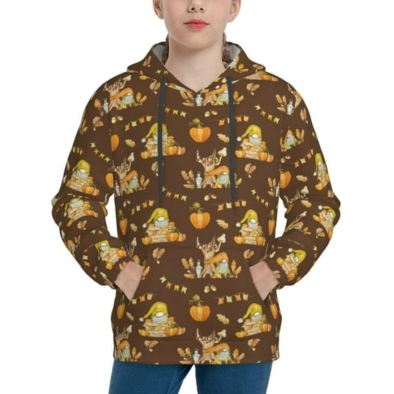 Lsque Autumn With Pumpkin Harvest Patten Youth Hoodie Sweatshirt Pullover with Kangaroo Pocket Boys and Girls Hoodie Warm Hoodie for Kids-Large