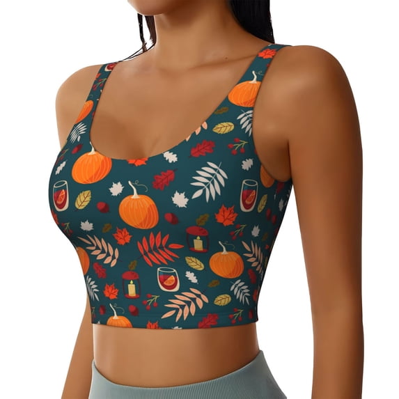Lsque Autumn with Pumpkins Printed Women'S Sports Bra, Compression, Moisture Wicking, High-Impact Sports Bra For Women,Supportive sports bra-Large