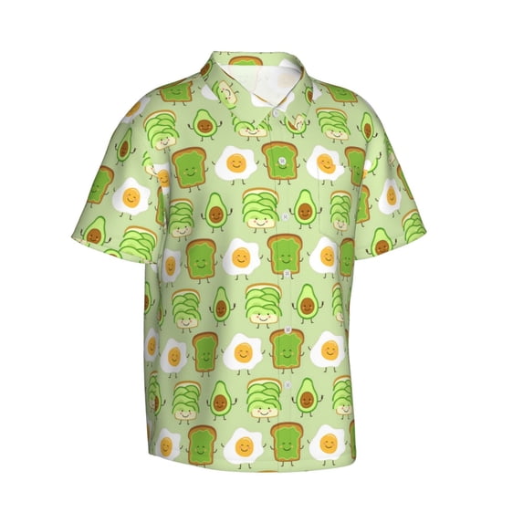 Lsque Avocado And Toast pattern Hawaiian Shirt for Men, Unisex Summer Beach Casual Short Sleeve Button Down Shirts-XX-Large