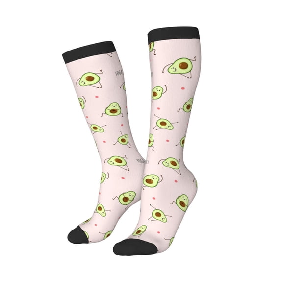 Lsque Avocado Doing Sport Yoga Printed Crew Socks Men's Women's LightWeight Thin Casual Calf Socks ,Knee High Socks,Cotton Socks