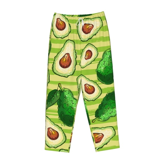 Lsque Avocado Green Striped Print Women's Pajama Pants, Lounge Pant - Comfortable Home Wear,Elastic Waistband, Stylish Design-Small