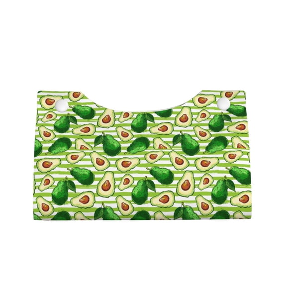 Lsque Avocado Green Striped Printed Long Tissue Box Cover Holder, Facial Paper Organizer Dispenser,Triangle with Bottom Belt, PVC Leather Decorative Organizer